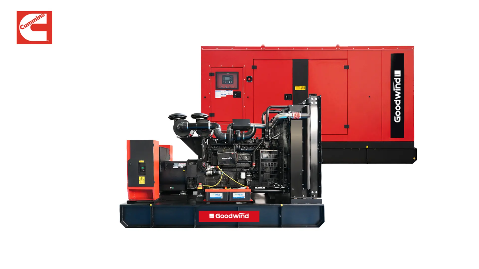 Goodwind Cummins diesel generator set with red silent canopy