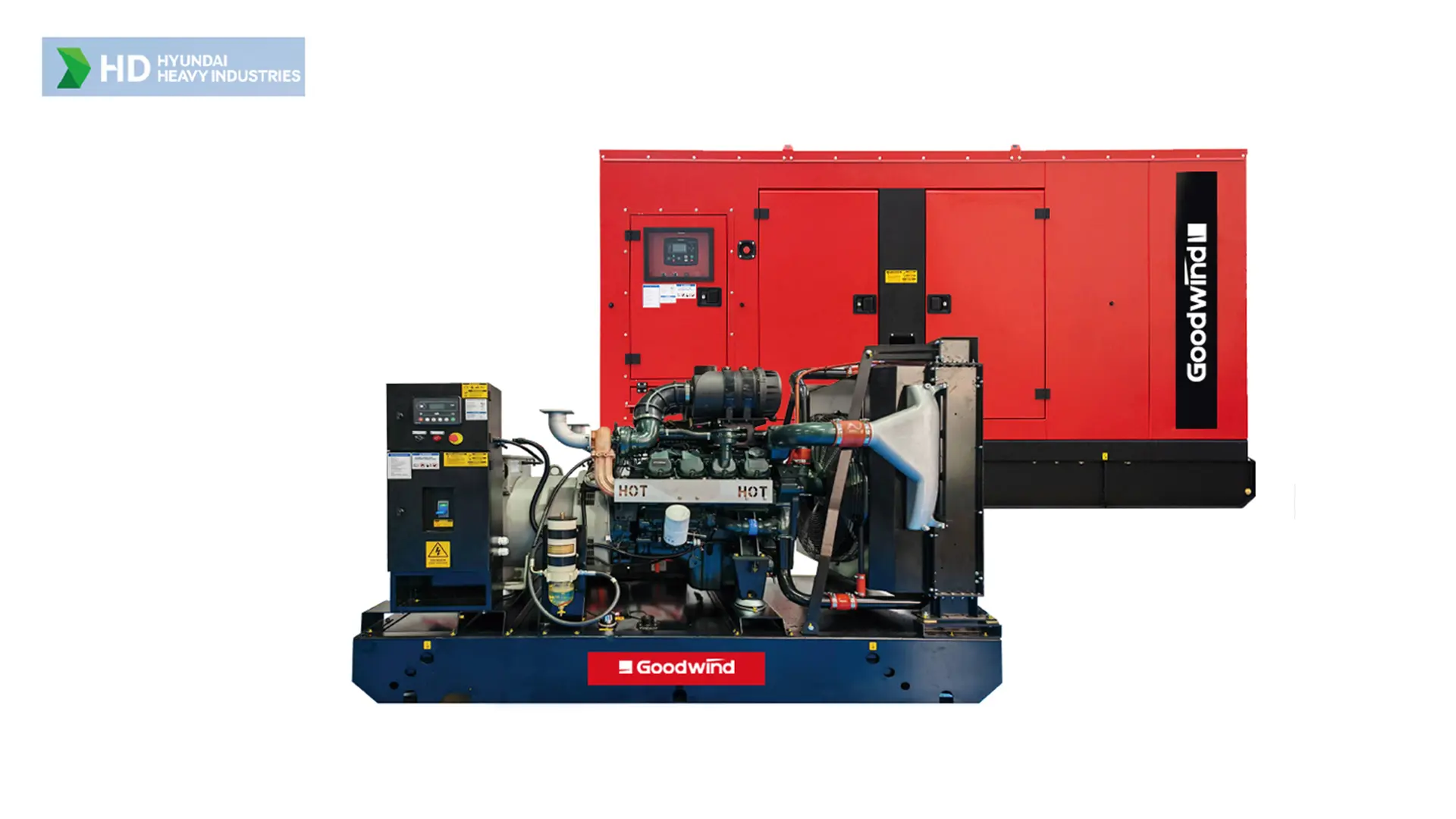 Goodwind Hyundai diesel generator set with red silent canopy