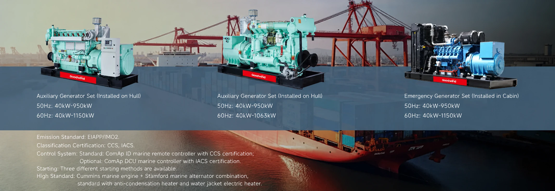Goodwind marine auxiliary and emergency generator sets for vessels