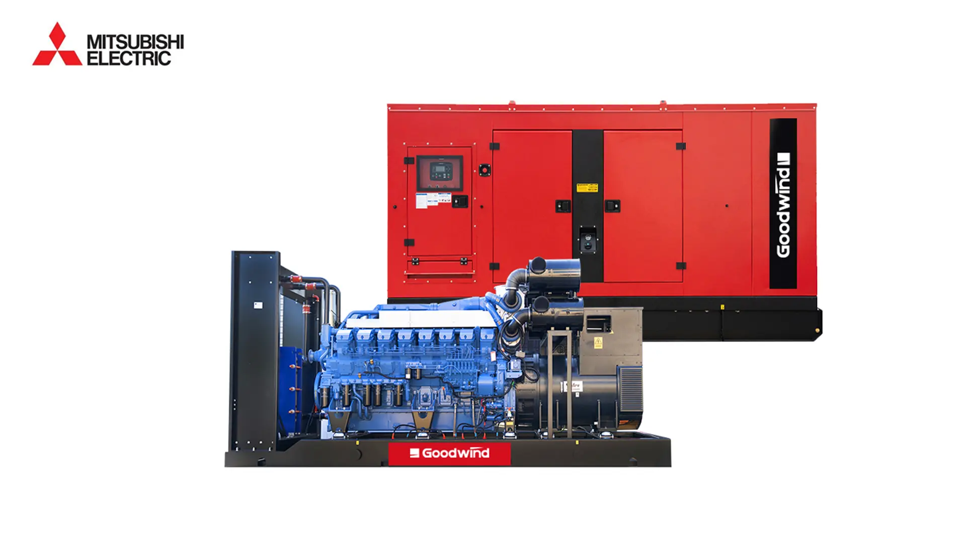 Goodwind Mitsubishi diesel generator set with red silent canopy