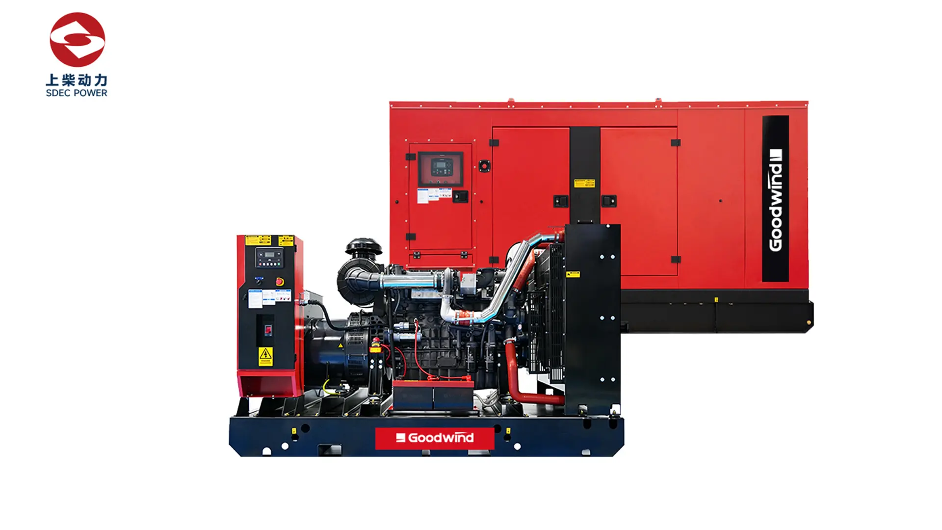 Goodwind SDEC diesel generator set with red silent canopy