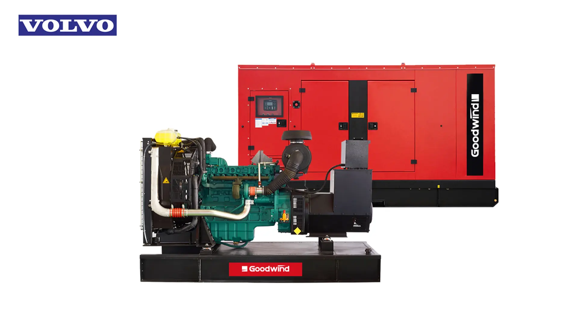 Goodwind Volvo diesel generator set with red silent canopy