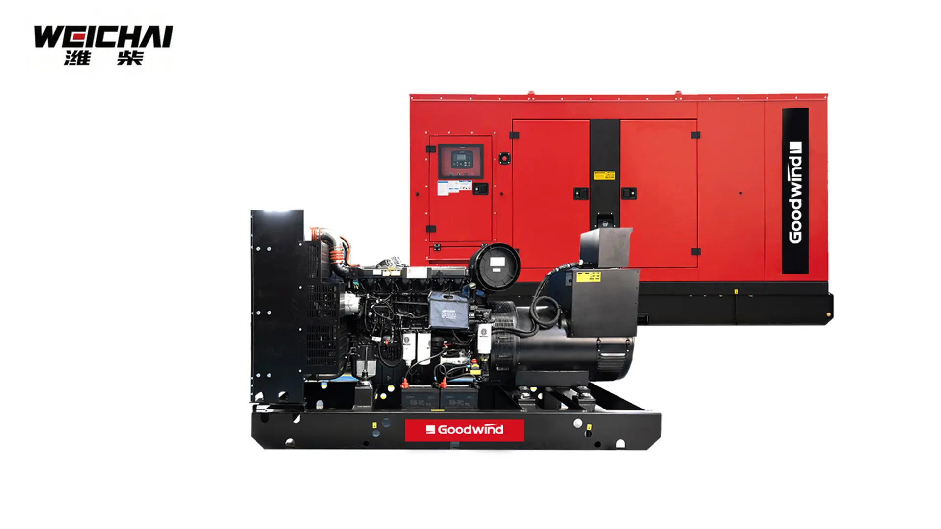 Goodwind Weichai diesel generator set with red silent canopy